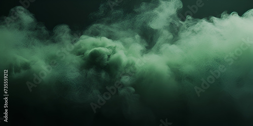 Fog and Green smoke on a dark background. Abstract background for design. swirling vibrant hookah smoke, underwater emerald ocean, dynamic paint.
