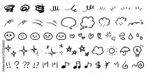 手描きの感情のあしらいの漫符イラスト アイコンセット