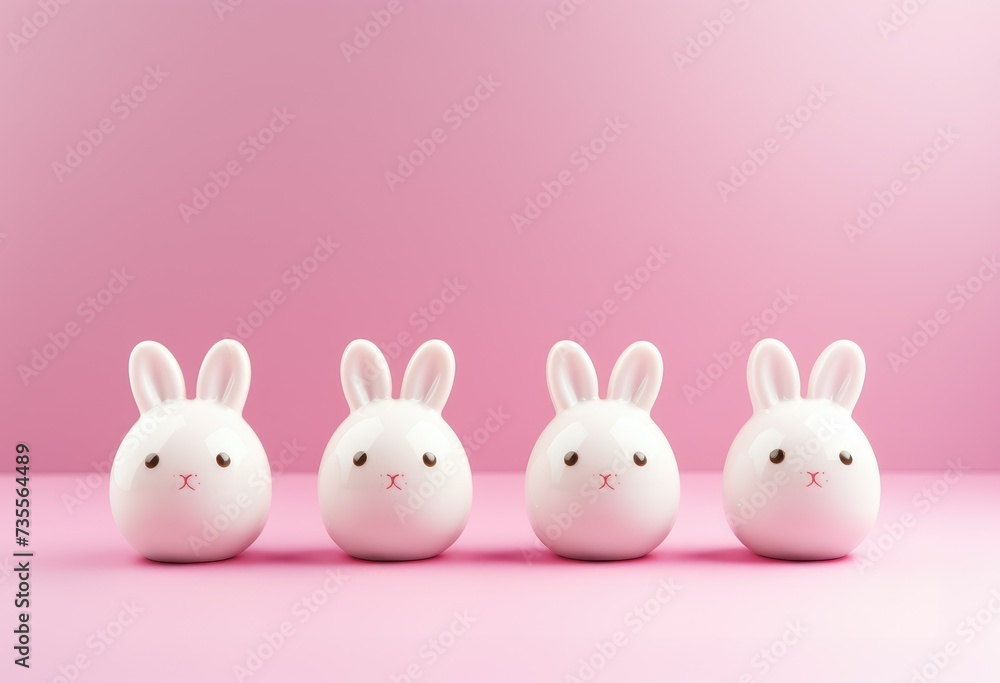 Obraz premium Easter egg with bunny ears on pastel pink background. Minimalistic creative holiday concept. Cute design for greeting card, invitation, banner, flyer with copy space