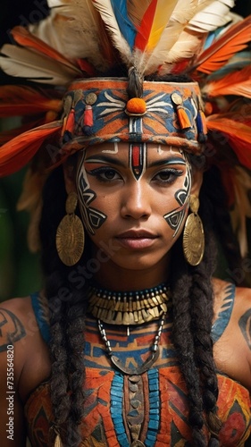 woman in carnival mask a tribal woman wearing tribal dress a queen tribal chief generative AI