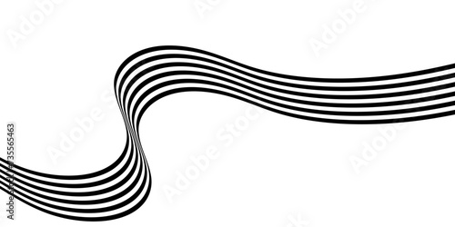 Black on white abstract perspective line stripes wave with 3d dimensional effect isolated on white. simple smooth lines black