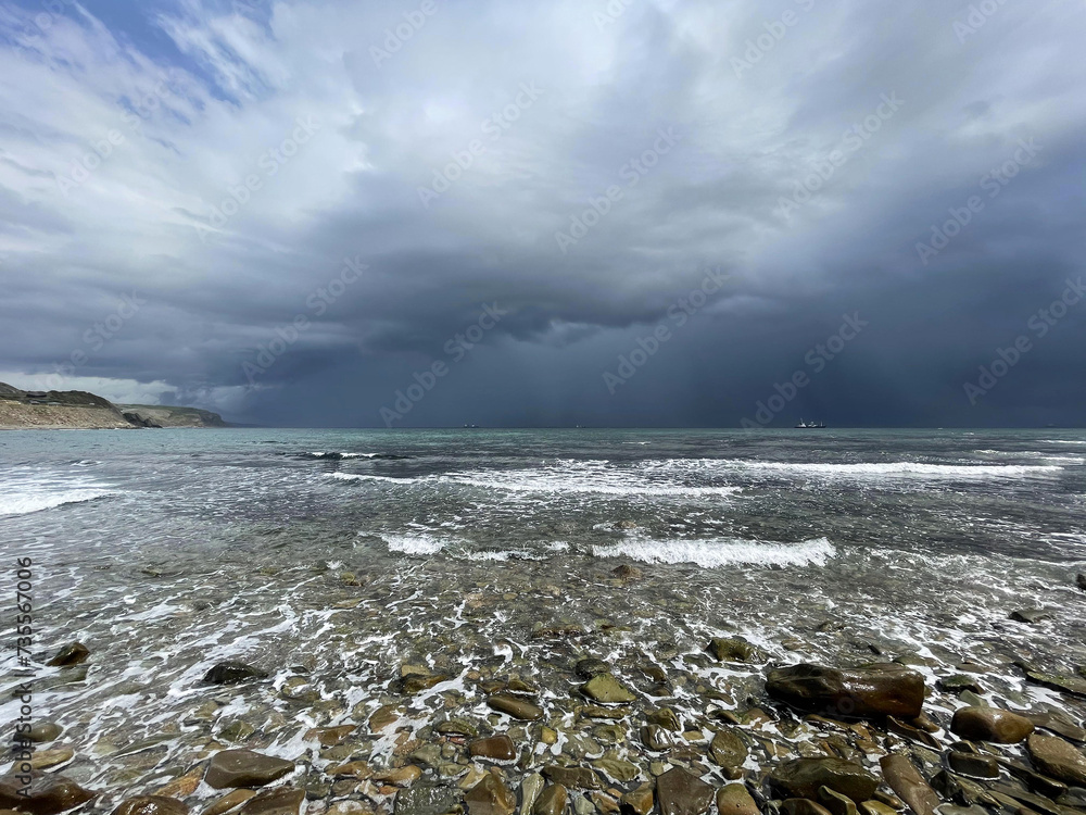 Vladivostok, Ussuriysky Bay in the area of Sobol Bay in cloudy weather in August