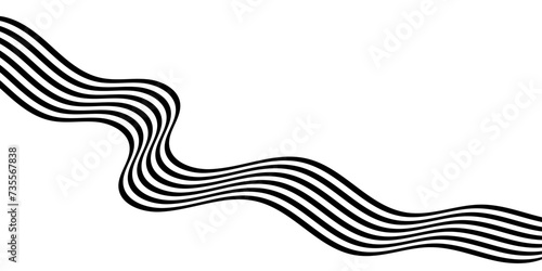 Black on white abstract perspective line stripes wave with 3d dimensional effect isolated on white. simple smooth lines black
