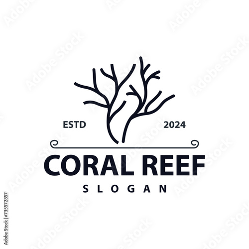Coral reef logo vector silhouette sea fish habitat simple beautiful sea plants