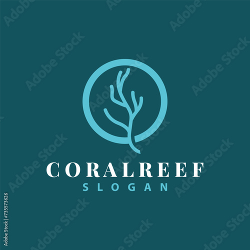 Coral reef logo vector silhouette sea fish habitat simple beautiful sea plants