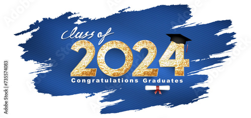 Class of 2024 Vector text for graduation gold design, congratulation event, T-shirt, party, high school or college graduate. Lettering for greeting, invitation card 