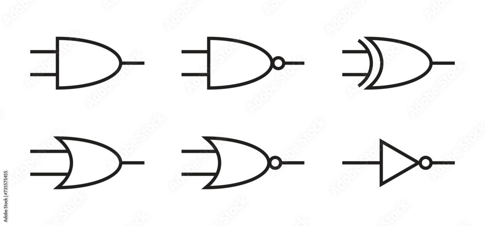 logic gates, digital electronics symbol. vector illustration on transparent background.