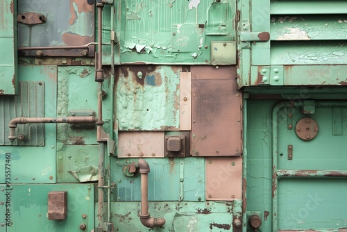 Vintage Textured Industrial Machinery Closeup with Rust and Peeling Paint