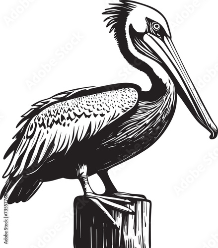 Pelican Standing on a Dock Post Illustration