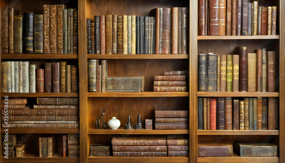 大きな本棚の背景。さくさんの本が並ぶイメージ素材。Big bookshelf background. Image material with many books lined up. 大きな本棚の背景。さくさんの本が並ぶイメージ素材。Big bookshelf background. Image material with many books lined up.