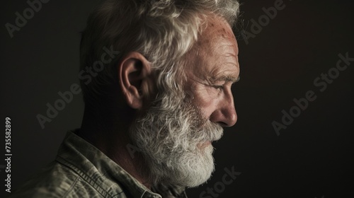 Side-View Portrait of Handsome Senior Man with Rugged Beard