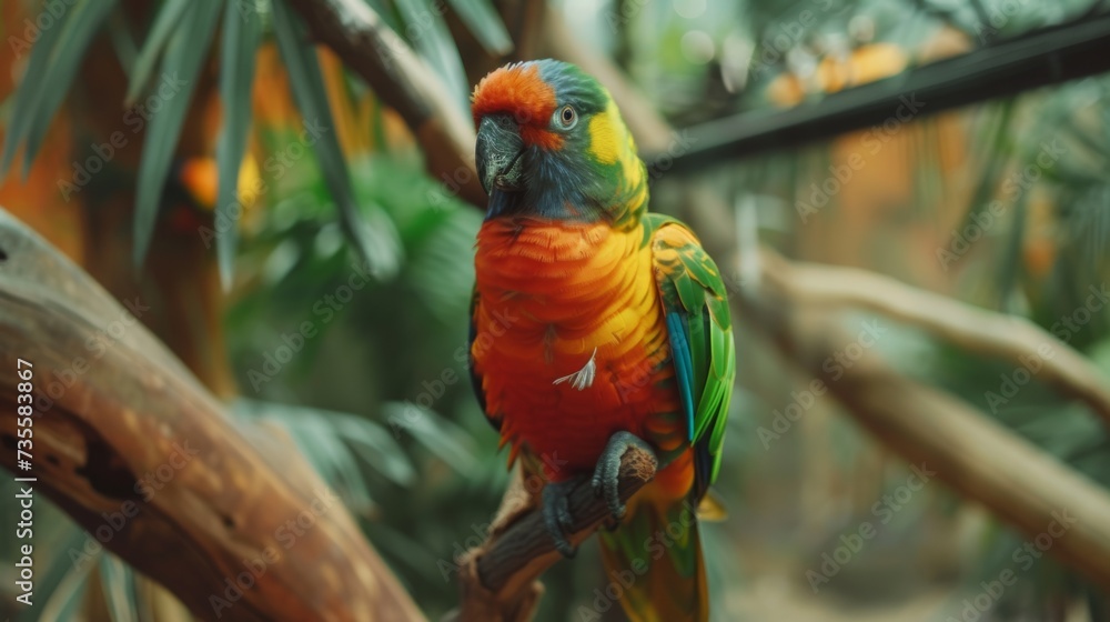 Colorful Parrot Perched on Branch AI Generated.