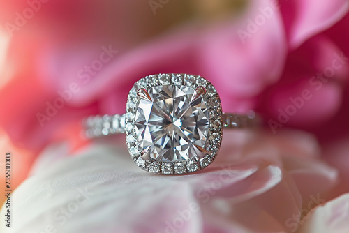 Cushion Cut diamond engagement ring close up