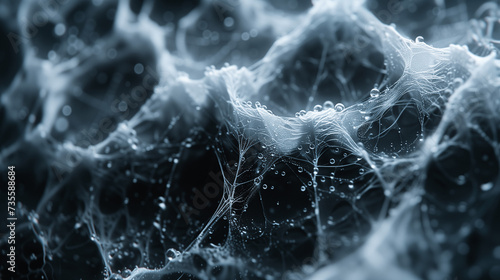 Abstract Network of Dew on Spiderweb with Dark Background