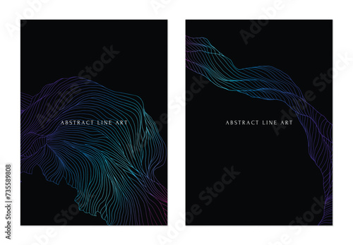 Abstract background, pink blue abstract wavy line art on black