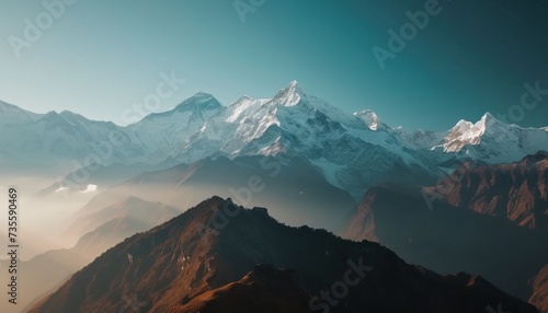 Magnificent snow-capped mountains  dreamy scenery  white and dark brown. Generative AI.