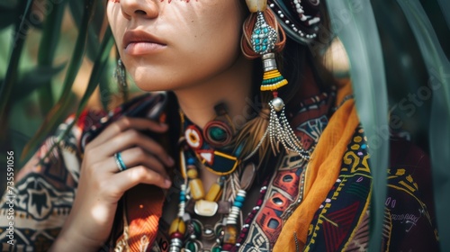 Captivating Portrait Showcasing Cultural Heritage with Ethnic Jewelry.