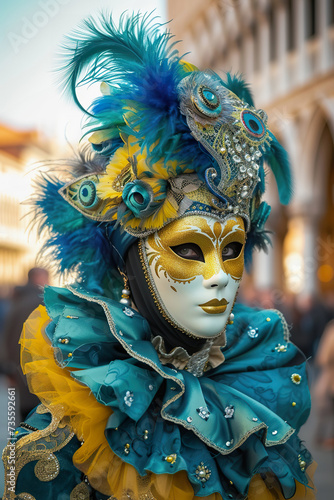 Mysterious woman in Venetian Carnival Costume and Masks © lermont51