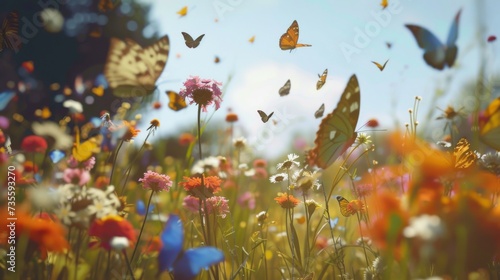 Colorful Butterfly Symphony in a Field of Wildflowers AI Generated