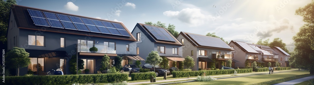 housing ideas with solar panels on the roof of the house. with a renewable solar cell system. ecology and green energy, green city, save protection world concept housing ideas with solar panels on the roof of the house. with a renewable solar cell system. ecology and green energy, green city, save protection world concept