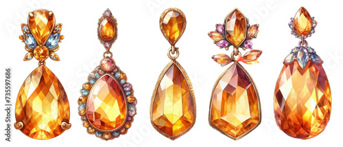 Citrine earrings watercolor illustration material set
