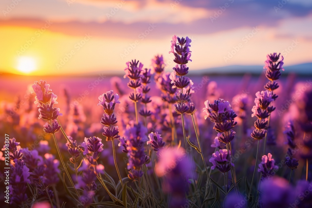 Fototapeta premium a close up of a lavender flowers in a field. generative ai