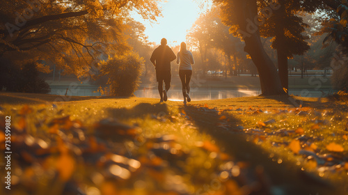 senior older couple of men and woman running in autumn in the park © Fokke Baarssen
