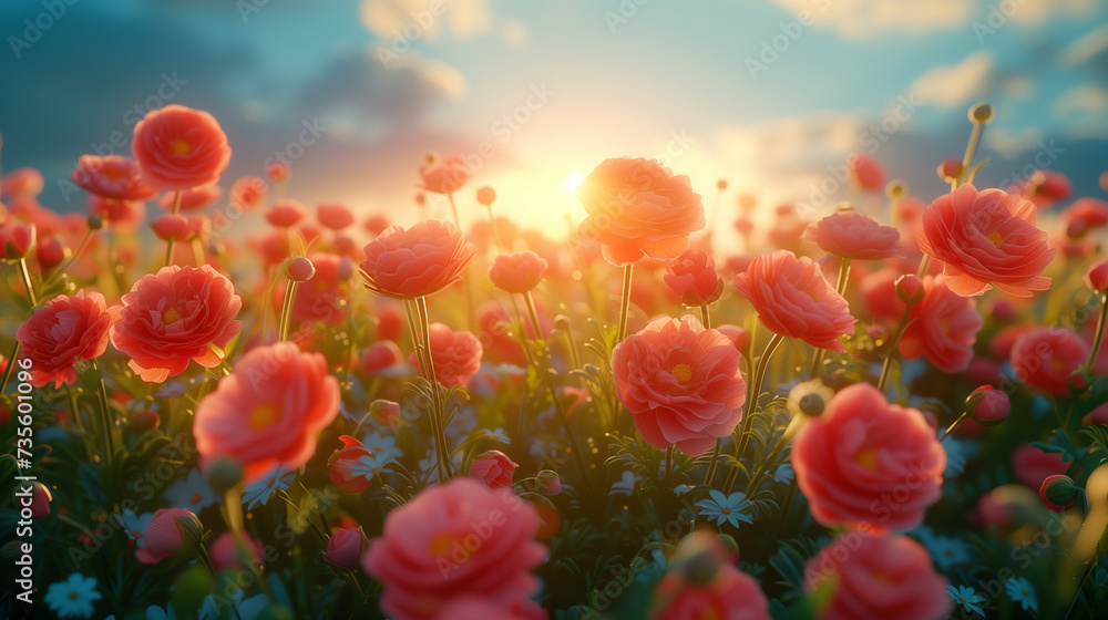 poppy field in the morning Mother day concept, mother day background, Spring Background