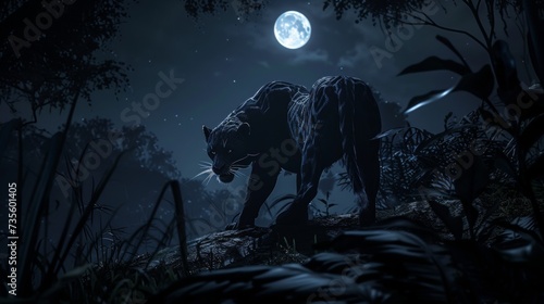 Mysterious Black Panther Haunting Moonlit Forest AI Generated.