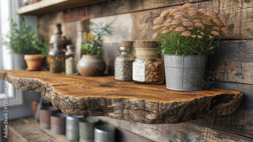 A detailed shot of a reclaimed wood shelf showing off its natural curves and imperfections that give it a rustic and organic look.