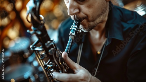 Expressive Musician Playing Instrument with Passion AI Generated.