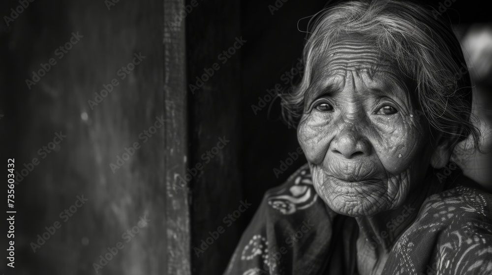 Timeless Beauty: Black and White Portrait of a Wise Elderly Woman
