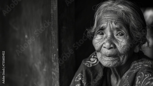 Timeless Beauty: Black and White Portrait of a Wise Elderly Woman © ArquitecAi