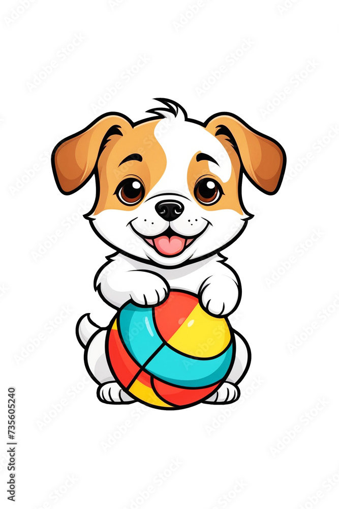 Naklejka premium Cute dog playing ball illustration