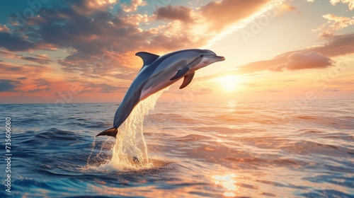 Graceful Dolphin Leaping Out of Water at Sunset