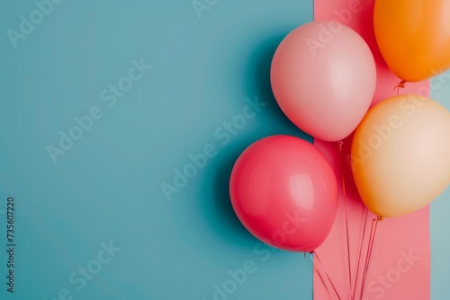 Multicolored balloons on a bicolor background, pink and blue.