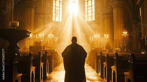 a priest is praying in church photo