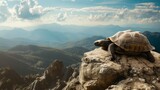 Wise Old Tortoise on Majestic Mountain Peak AI Generated