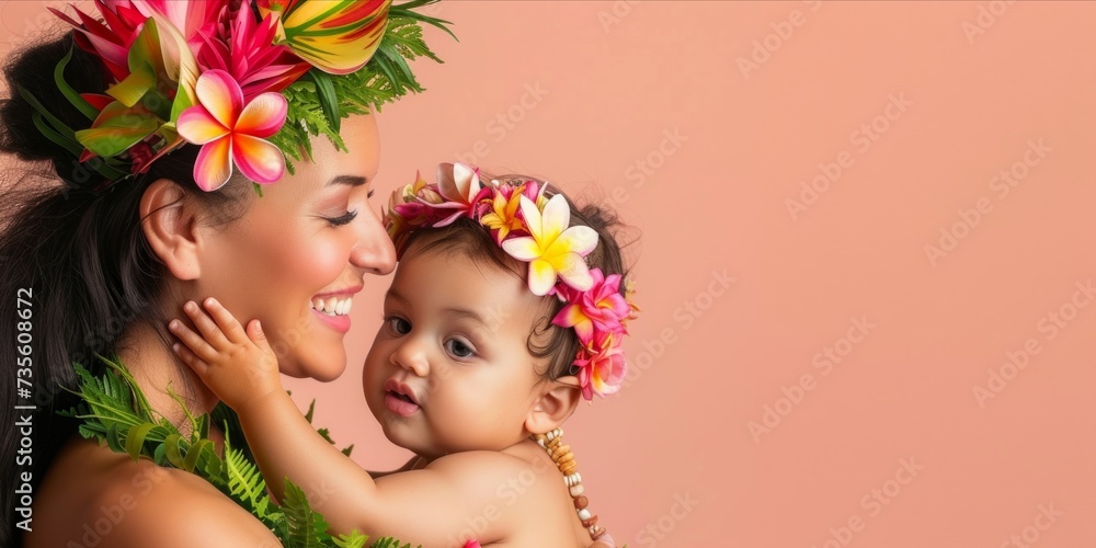Happy mother hugging her adorable baby on peach background. Happy mother day with copy space, Loving mom carying her newborn baby Happy mother hugging her adorable baby on peach background. Happy mother day with copy space, Loving mom carying her newborn baby