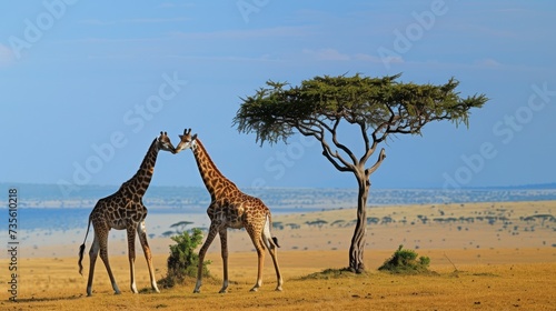 Elegant Giraffes Strolling Through African Savannah AI Generated.