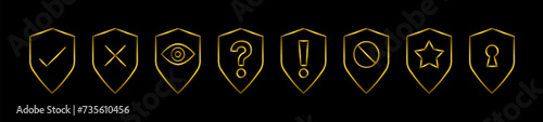 Free Download Shield protection set, golden metallic thin 3d lines vector illustration collection. - GFXLoad