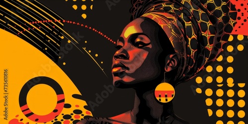 African woman tribal boho illustration style, pop art design. Black history month, Happy women's day. Concept of femininity, diversity and equality