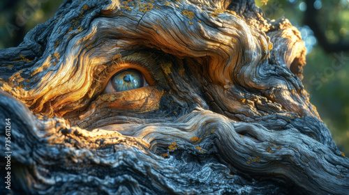 Closeup of a gnarled and twisted tree trunk its surface worn smooth by years of wind rain and sun resembling an organic sculpture.