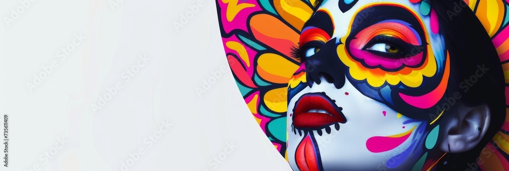 Mexican woman in colorful traditional national costume. Hispanic heritage month, mexican festival background Mexican woman in colorful traditional national costume. Hispanic heritage month, mexican festival background