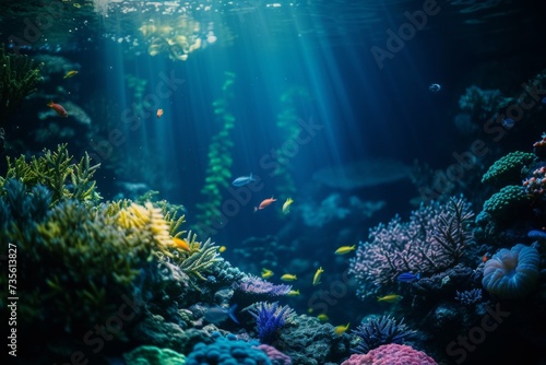 Underwater world with corals and tropical fish
