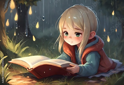 While reading an interesting book, listen to the gentle sound of the rain with soft light 