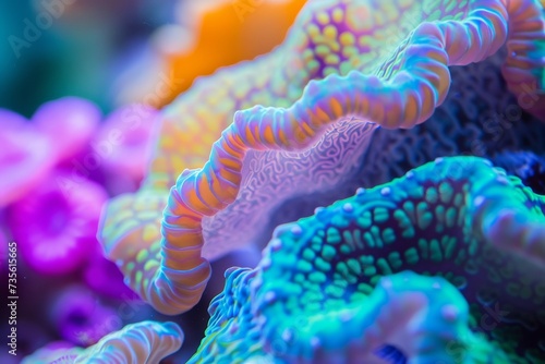 closeup of great barrier reef colorful corals. Generative AI