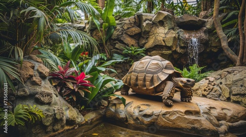 Wise Tortoise Exploring Lush Tropical Rainforest AI Generated