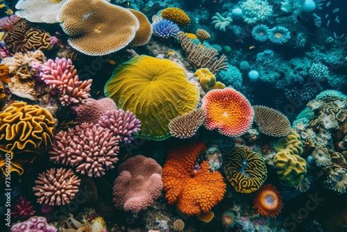 closeup of great barrier reef colorful corals. Generative AI