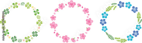 春　植物　花　イラスト丸フレームセット